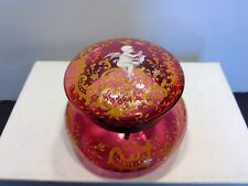Moser Enameled Cranberry Glass with Cherub & Scroll Work Powder Hinged Jar picture