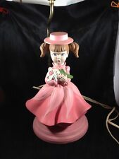 Vintage Holland Mold Ceramic Table Lamp Pink Floral Girl Figurine picture