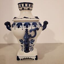 Vintage Russian Handmade Porcelain Samovar GZHEL Cobalt Blue And White USSR picture