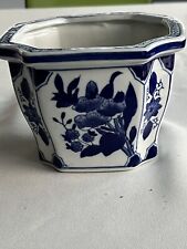 Chinese Blue and White Octagon Flower Pot 4.5 x 6.5 Great planter for holidays picture