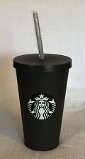 RARE 2017 Starbucks 16 oz Matte Black Tumbler White Mermaid Cold Cup w/New Straw picture