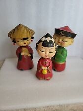 3 Vintage Japanese/Oriental/Asian Bobble Head/Nodder Boy/Girl /Doll 2 Geisha  picture