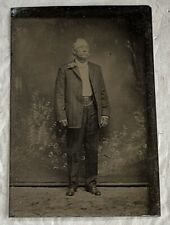Vintage Tintype Spiffy Dressed Man Standin/Suit/Mustache/Corsage/Gold Chain/Belt picture