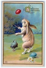 Knapp Wisconsin WI Postcard Bunny Rabbit Playing Egg Embossed 1915 Antique picture