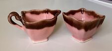 VTG California Pottery Mid Century MCM Small Miniature Pink Creamer & Sugar Bowl picture