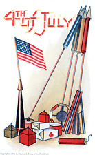1906 4th Of July Firecracker Firework Rockets American Flag Patriotic Postcard picture