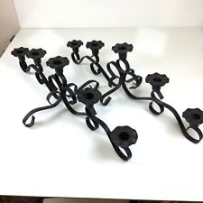 Set of 2 Vtg Candelabra Candleholders Black Ribbon Wrought Iron Rustic 5 Taper picture