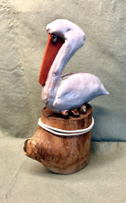 Ceramic Pelican Sculpture on Driftwood Perch; Handmade Original, Unsigned, 8