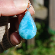 50ct 1.6in Genuine Larimar Gemstone Pendant for Necklace, Large Double Sided Ste picture