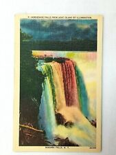 Vintage Postcard 1930's Horseshoe Falls from Goat Island by Illumination NY picture