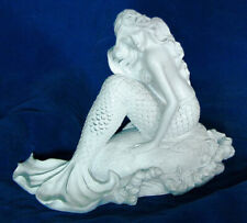 Mermaid Sitting on Rock Antiqued-White Resin Statue Figurine Nautical Decor 8