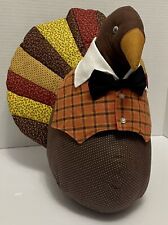 Vintage Turkey Stuffed Handmade Decor Fabric Thanksgiving Vest Bow Tie Fall 13” picture