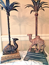 Unique Camel and Palm Tree Bronze Lamps - set of 2, vintage w/ inticate details picture