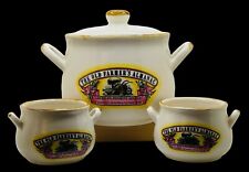 BEAN POT OLD FARMERS ALMANAC WITH LID & 2 MATCHING BEAN BOWLS VTG STONEWARE picture