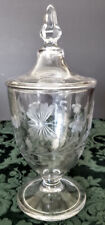 HEISEY Butterfly's Flowers Unique Rare Etched Lid'd Pedestal Glass Fine picture