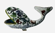 Vintage Cloisonné Brass Enamel Whale Figurine Decor Hard To Find 6.75