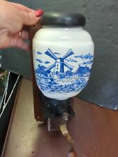 VINTAGE Dutch Wall Mount Hand Crank Coffee Grinder Mill Holland Blue Delft picture