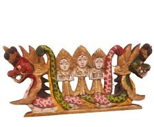 Vtg Balinese Dragon Boat Hand Carved Bali Indonesia Wood Panel Wall Art 19x11 picture