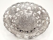 Ornate Silver Metal Fruit Or Bread Bowl/Dish-Floral Motif-8 Inch picture