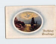 Postcard Ocean Moonlight Scene Birthday Greetings picture