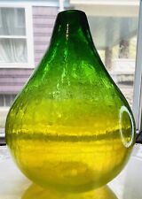 Blenko Green Citron Yellow Crackle Large Ombre Tear Drop Vase Stunning picture