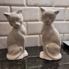 Vintage MCM Pair of Ceramic White Cats Home Decor   picture