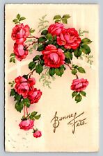 Pink Roses Happy Birthday Embossed Vintage Postcard 1097 picture