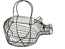 Vintage Farmhouse Pig Shaped Wire Egg Basket Handles picture