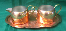 Vintage Coppercraft Guild Sugar Bowl & Creamer w/ Engraved Tray picture