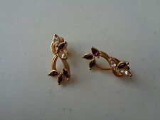 Clip Earrings Gold Tone w/Clear + Purple Rhinestones Vintage Pair Clip-On Style picture
