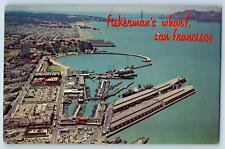 San Francisco California Postcard Air View Of Fisherman's Wharf And Bridge 1967 picture