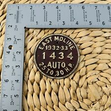 1932 1933 East Moline Illinois License Plate Topper Tax Disc ALPCA 1434 picture