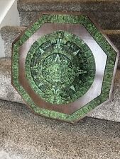 Vintage Aztec Mayan Calendar Sun Dial Malachite Green Chip Stone Wall Plaque 17