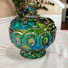 Vintage L.E. Smith/Weishar Glass Carnival Iridescent Green Moon and Star Ex-Larg picture