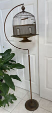 Antique Hendryx Brass Bird Cage With Original Stand & Original Swing 61” picture