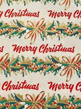 VTG MERRY CHRISTMAS WRAPPING PAPER GIFT WRAP GOLD RED RIBBON HOLLY picture