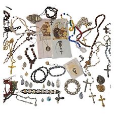 56 Piece Catholic Religious Jewelry Lot Rosaries Medals Pins Saints New &Vintage picture