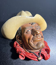Bossons England Chalkware Head Rawhide Hanger Cowboy Aproximately 6 inches 1967 picture