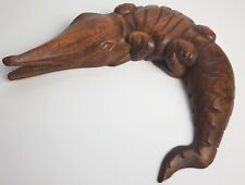 VINTAGE Handcrafted Wood Crocodile Brown Heavyweight Brown Decorative L24