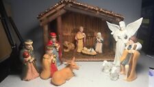 Vintage 13pc Nativity Scene/ Christmas Manger Scene Wood Stable Made In China picture