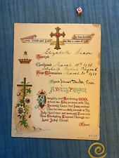 Vintage Baptism Certificate First Communion from 1938 Religious picture