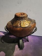 Vintage clay Native American, rawhide wrapped vessel Brass  picture