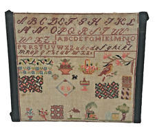 antique folk art hand made sampler abc primtive 1800s on board picture