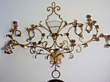 ITALIAN GILT METAL LARGE 4 CANDLE HOLDER WALL SCONCE picture