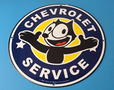 Vintage Chevrolet Porcelain Sign - Chevy Felix The Cat Service Gas Oil Pump Sign picture