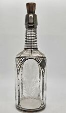 Antique Victorian Sterling Overlay Glass Decanter with Etched Scottish Thistles picture