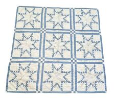 Vintage Blue White Star Pattern Square Quilt 52”x52” Baby Nursery Blanket Throw picture