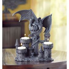 MEDIEVAL DRAGON STATUE GOTHIC CASTLE THRONE CANDLE HOLDER TEA-LIGHT CANDELABRA picture