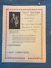 Vintage Baptism Certificate First Communion from 1948 Religious picture