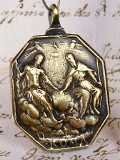 RARE SPANISH COLONIAL 7 ARCHANGELS & CATHOLIC HOLY TRINITY ANTIQUE BRONZE MEDAL picture